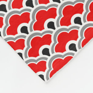 Deco Chinese scallops, rood, grijs, zwart en wit Fleece Deken