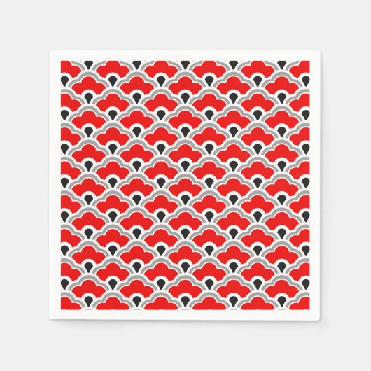 Deco Chinese scallops, rood, grijs, zwart en wit Servet (Voorkant)