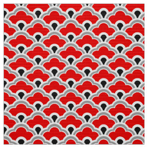 Deco Chinese scallops, rood, grijs, zwart en wit Stof