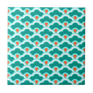 Deco Chinese Scallops, Turquoise en Coral Tegeltje