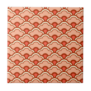 Deco Chinese scrollops, peach, Rust en Cream Ceram Tegeltje