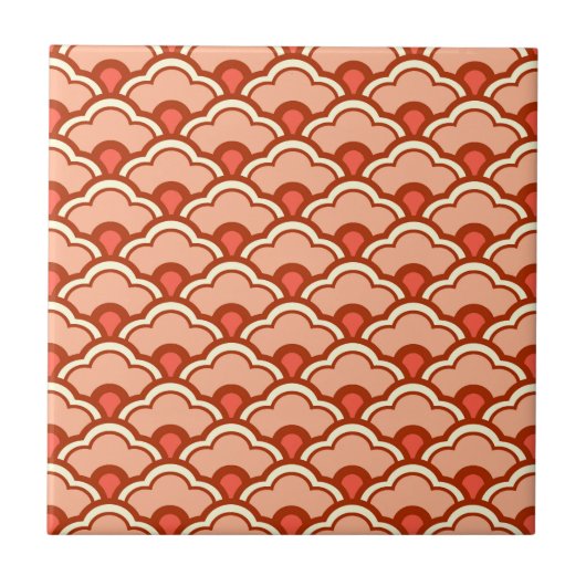 Deco Chinese scrollops, peach, Rust en Cream Ceram Tegeltje (Voorkant)