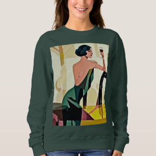 Deco Dame in Groen Moderne Kunst Trui