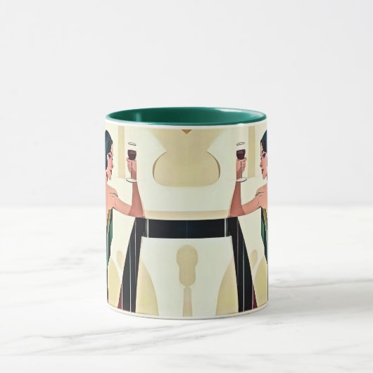 Deco dame in groene moderne kunst mok (Midden)