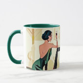 Deco dame in groene moderne kunst mok (Links)