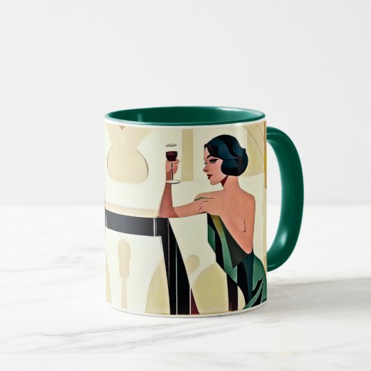 Deco dame in groene moderne kunst mok (Voorkant rechts)