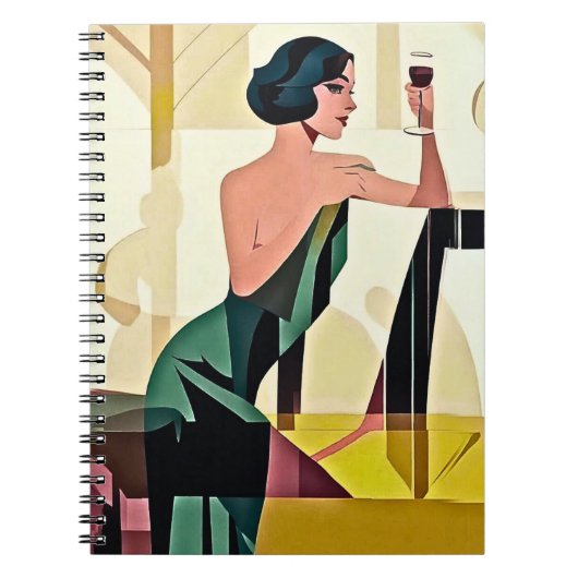 Deco dame in groene moderne kunst notitieboek (Voorkant)