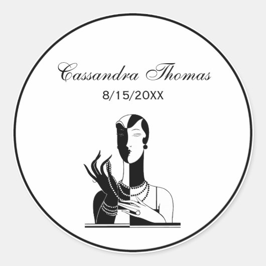 deco-dame met parels wit ronde sticker (Voorkant)
