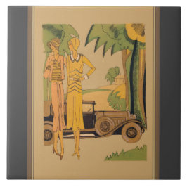 Deco dames en auto tegeltje