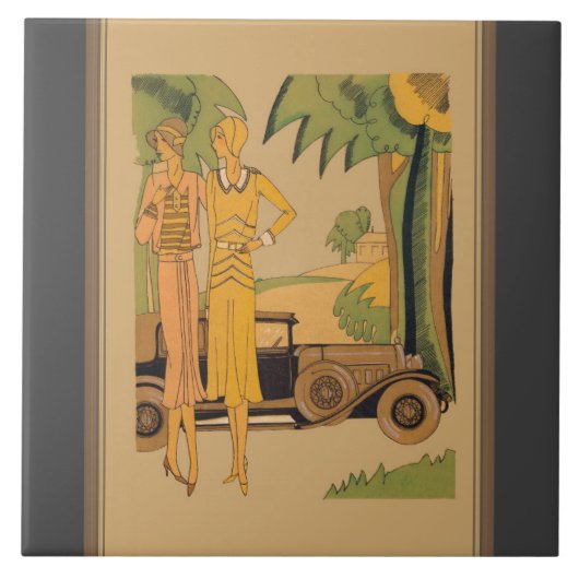 Deco dames en auto tegeltje (Voorkant)