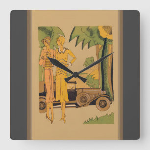 Deco dames en auto vierkante klok