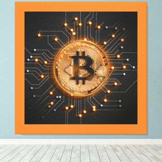 déco de bureau moderne crypto BITCOIN LOGO orange (Insitu (Plancher de Bois))
