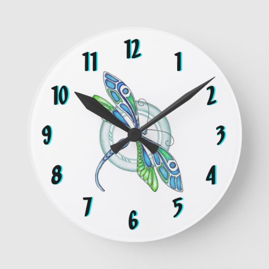 Deco Dragonfly Design Ronde Klok (Voorkant)
