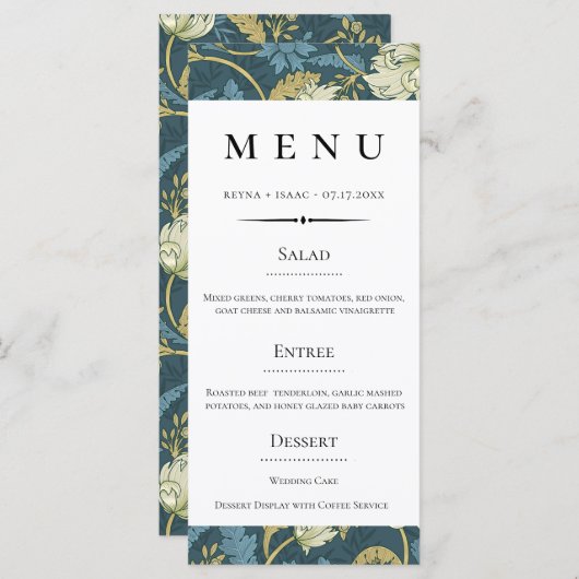 Deco Engels Bloemen Huwelijk Menu (Voorkant / Achterkant)