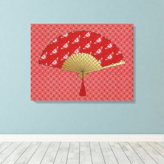 Deco Fan - Butterflies, Donkerrood en wit Canvas Afdruk (Insitu (Houten vloer))