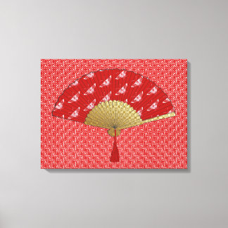 Deco Fan - Butterflies, Donkerrood en wit Canvas Afdruk