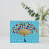Deco Fan - Flowers in Cobalt, Turquoise en Red Briefkaart (Staand voorkant)