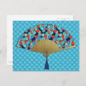 Deco Fan - Flowers in Cobalt, Turquoise en Red Briefkaart (Voorkant / Achterkant)