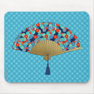 Deco Fan - Flowers in Cobalt, Turquoise en Red Muismat