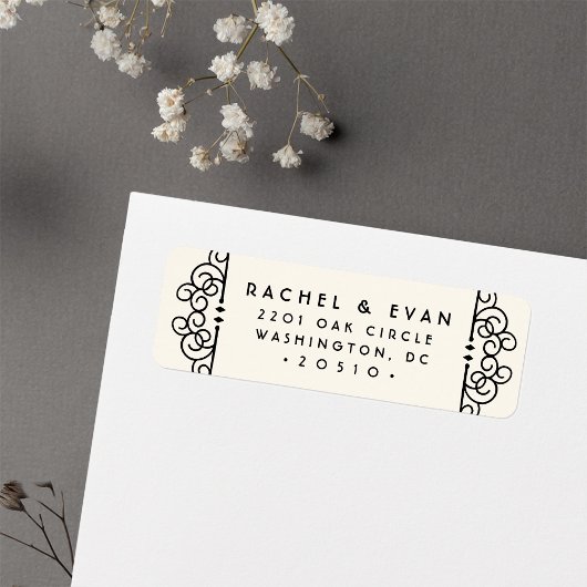 Deco Flourish Return Address Label | Ivory