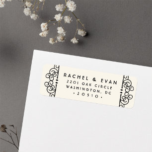 Deco Flourish Return Address Label   Ivory