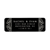Deco Flourish Return Address Label | Zwart (Voorkant)