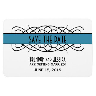 Deco Flourish Save the Date Magnet, Blue Magneet