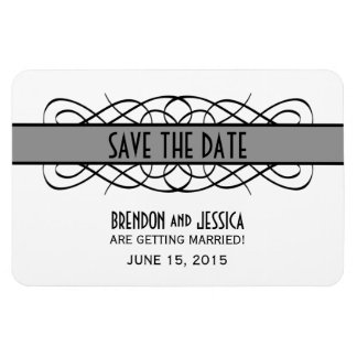 Deco Flourish Save the Date Magnet, Grey Magneet