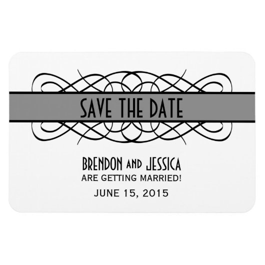 Deco Flourish Save the Date Magnet, Grey Magneet (Horizontaal)