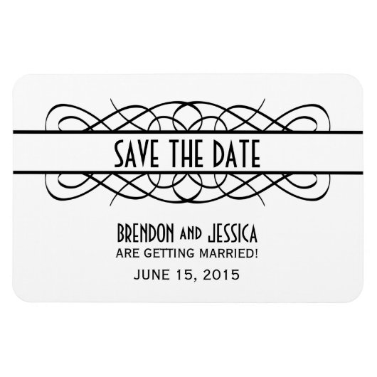 Deco Flourish Save the Date Magnet, Ivory Magneet (Horizontaal)
