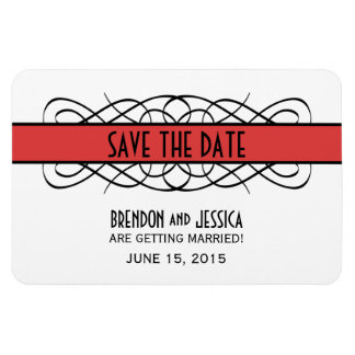Deco Flourish Save the Date Magnet, Red Magneet