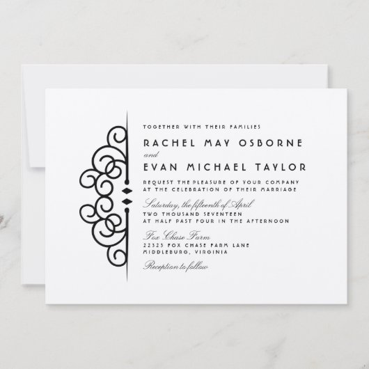 Deco Flourish Wedding Invitation Kaart (Voorkant)