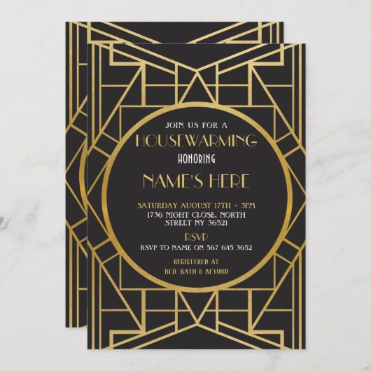 Deco Gatsby Housewarming Party (Kunst Deco Gatsby) Kaart (Voorkant / Achterkant)