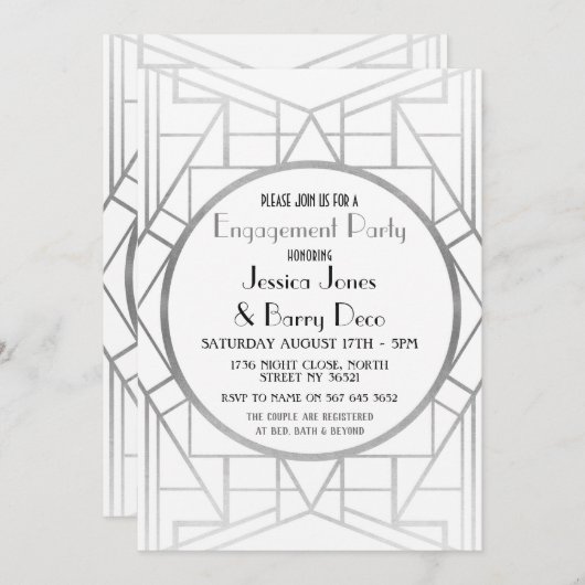 Deco Gatsby Silver Verloving uit 1920 Kaart (Voorkant / Achterkant)