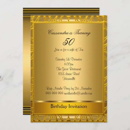 Déco Gold 50th Birthday Invitation (Devant / Derrière)