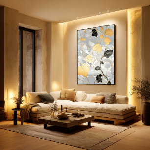 Deco Goud & Zwart Bladpatroon Poster