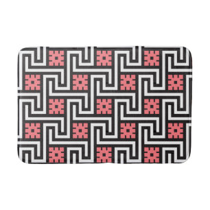 Deco Greek Key, Black, White en Coral Pink Badmat