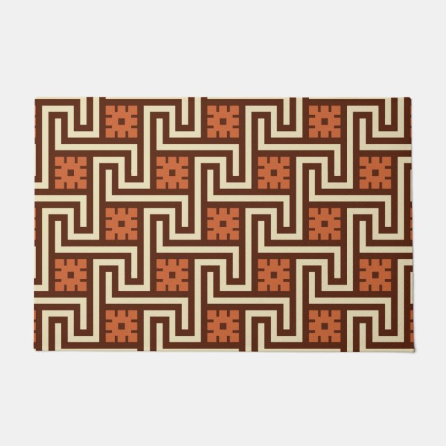 Deco Greek Key, Brown, Beige en Rust Deurmat (Voorkant)