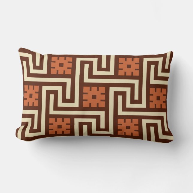 Deco Greek Key, Brown, Beige en Rust Kussen (Voorkant)
