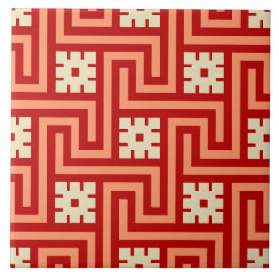 Deco Greek Key, Coral Oranje en Cream Tegeltje