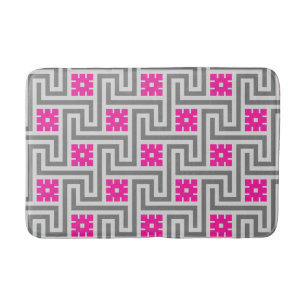 Deco Greek Key, Grey / Grey / Fuchsia Pink Badmat