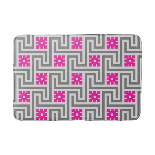 Deco Greek Key, Grey / Grey / Fuchsia Pink Badmat (Voorkant)