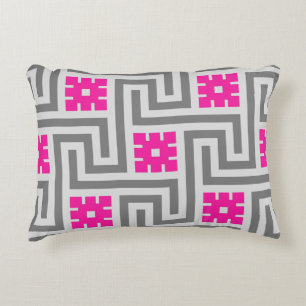 Deco Greek Key, Grey / Grey / Fuchsia Pink Decoratief Kussen