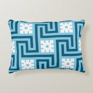 Deco Greek Key, Sky Blue en Navy Accent Kussen