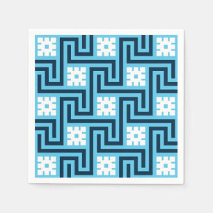Deco Greek Key, Sky Blue en Navy Servetten