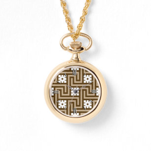 Deco Greek Key, Taupe Tan en Brown Horloge