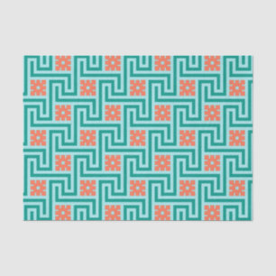 Deco Greek Key, Turquoise, Aqua en Coral Tissuepapier