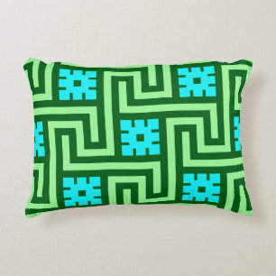 Deco Greek Key, Turquoise en Jade Green Accent Kussen