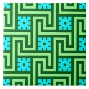 Deco Greek Key, Turquoise en Jade Green Tegeltje
