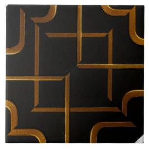 Deco Grid Zwart Goud Luxe Geometrische Badkamerteg Tegeltje